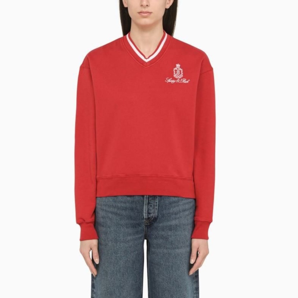 SPORTY & RICH Red V-NECK SWEATSHIRT size L